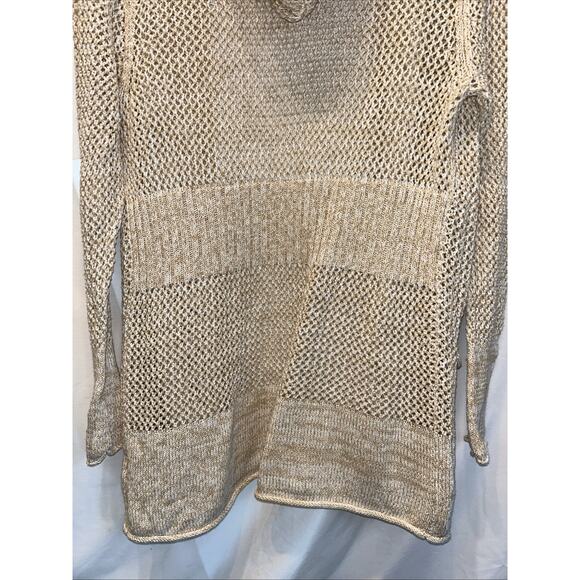 Natural Reflections Size Medium Fishnet Knit Cardigan Duster Oatmeal Boho Coast - Picture 12 of 12